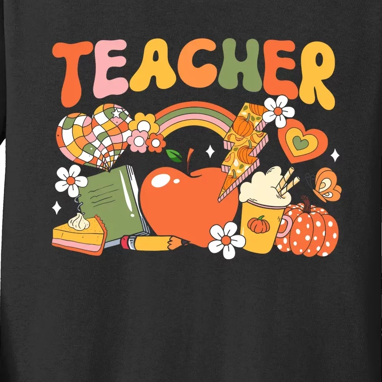 Teacher Fall Autumn Pumpkin Thanksgiving Thankful Teacher Kids Long Sleeve Shirt