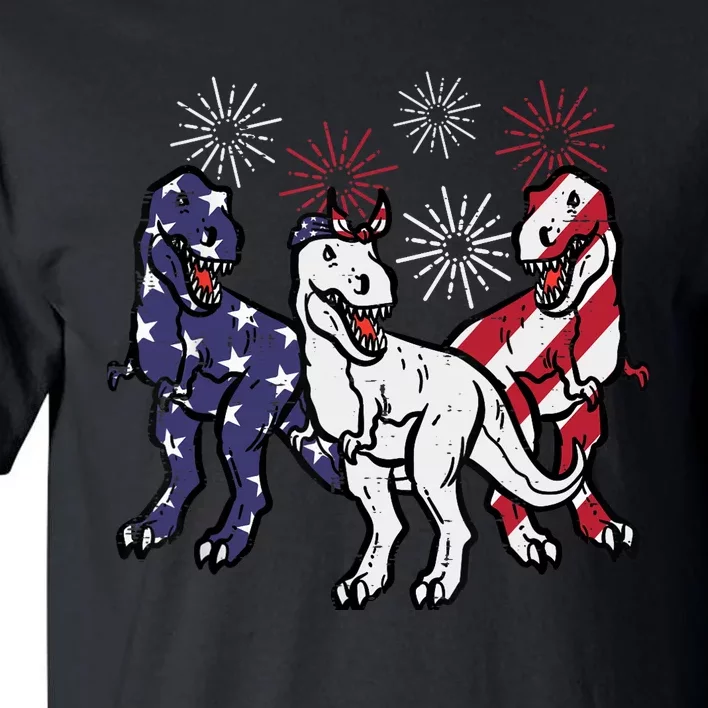 Trex Fireworks American Dino 4th Of July Boy Tall T-Shirt