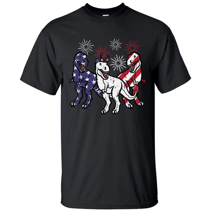 Trex Fireworks American Dino 4th Of July Boy Tall T-Shirt