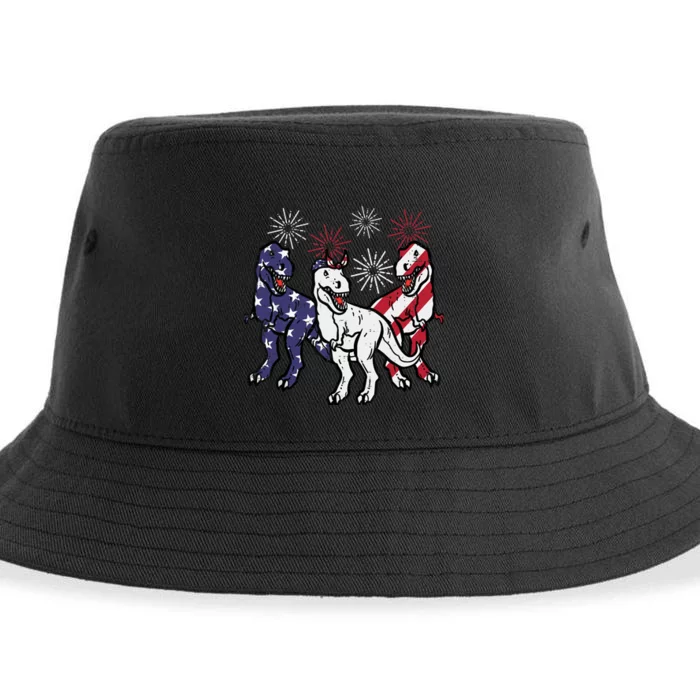 Trex Fireworks American Dino 4th Of July Boy Sustainable Bucket Hat