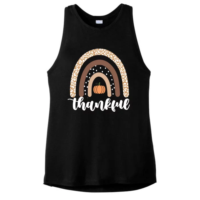 Thankful Fall Autumn Pumpkin Rainbow Ladies Tri-Blend Wicking Tank