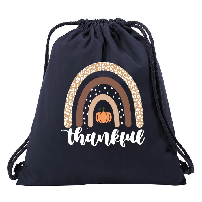 Thankful Fall Autumn Pumpkin Rainbow Drawstring Bag