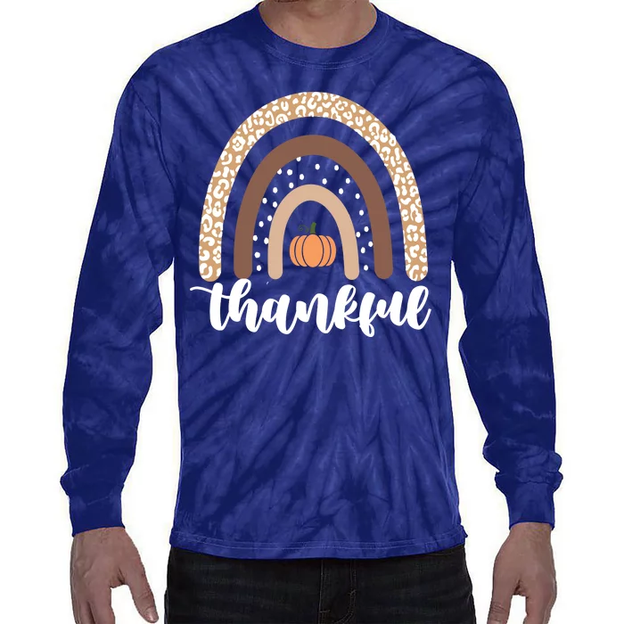 Thankful Fall Autumn Pumpkin Rainbow Tie-Dye Long Sleeve Shirt