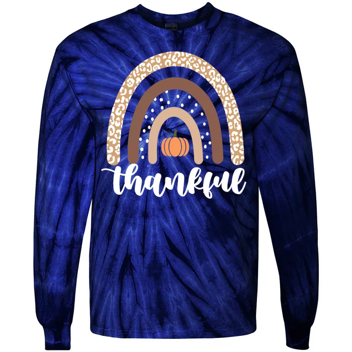 Thankful Fall Autumn Pumpkin Rainbow Tie-Dye Long Sleeve Shirt