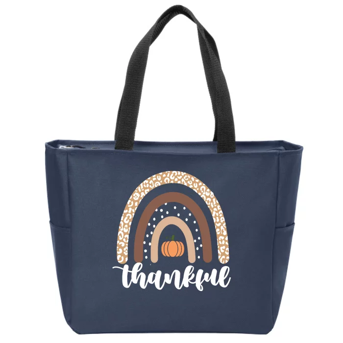 Thankful Fall Autumn Pumpkin Rainbow Zip Tote Bag