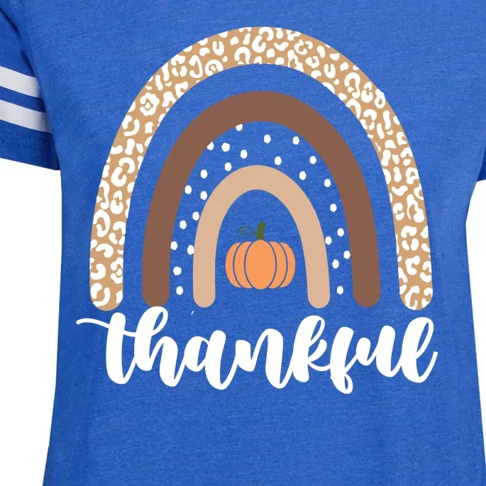 Thankful Fall Autumn Pumpkin Rainbow Enza Ladies Jersey Football T-Shirt