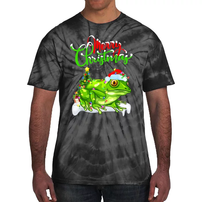 Tree Frog Animal Lover Xmas Lighting Tree Frog Christmas Tie-Dye T-Shirt