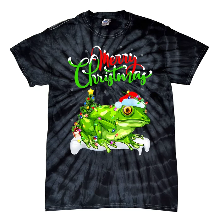 Tree Frog Animal Lover Xmas Lighting Tree Frog Christmas Tie-Dye T-Shirt