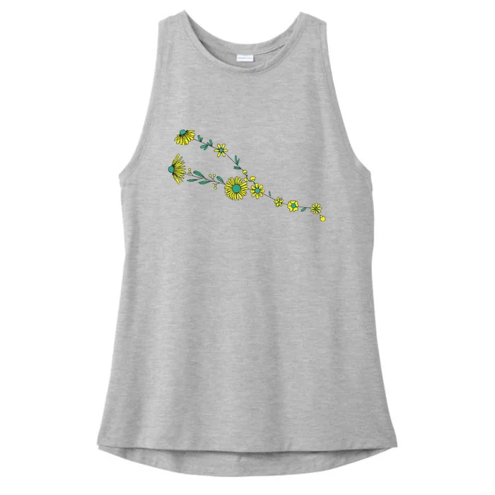 Taurus Flowers As A Constellation Zodiac Ladies Tri-Blend Wicking Tank