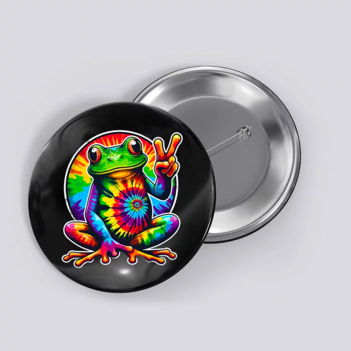 Tiedye Frog Animal Peace Sign Hippie Button