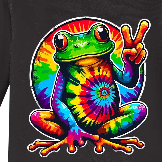 Tiedye Frog Animal Peace Sign Hippie Baby Long Sleeve Bodysuit