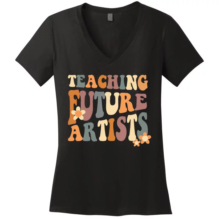 Teaching Future Artists Retro Teacher Students Women Women's V-Neck T-Shirt