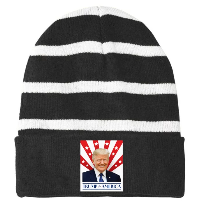 Trump For America 2024 Presidential Election Striped Beanie with Solid Band