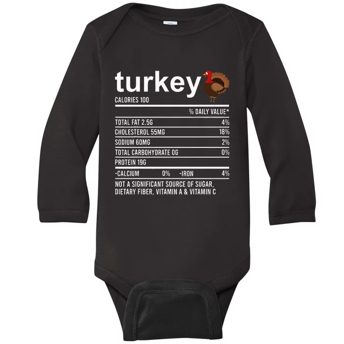 Thanksgiving Food Apparel Turkey Nutrition Fact Baby Long Sleeve Bodysuit