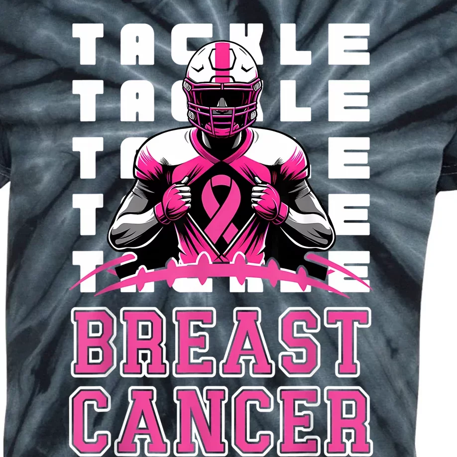 Tackle Football Breast Cancer Awareness Ribbon Kids Tie-Dye T-Shirt