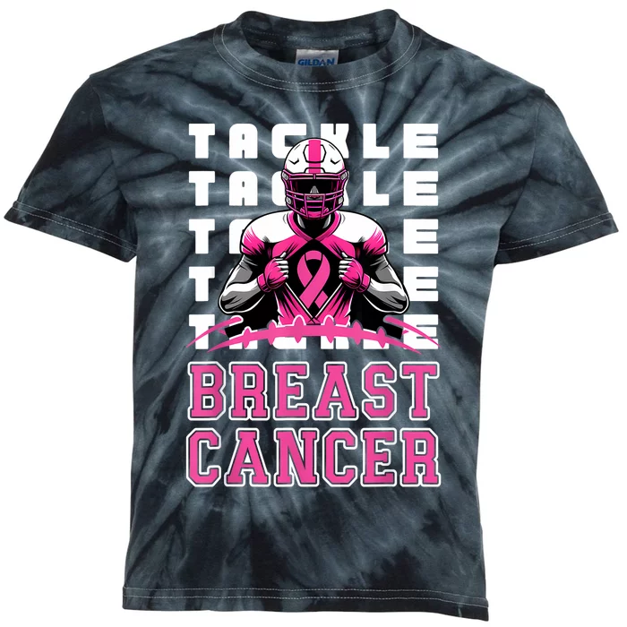 Tackle Football Breast Cancer Awareness Ribbon Kids Tie-Dye T-Shirt