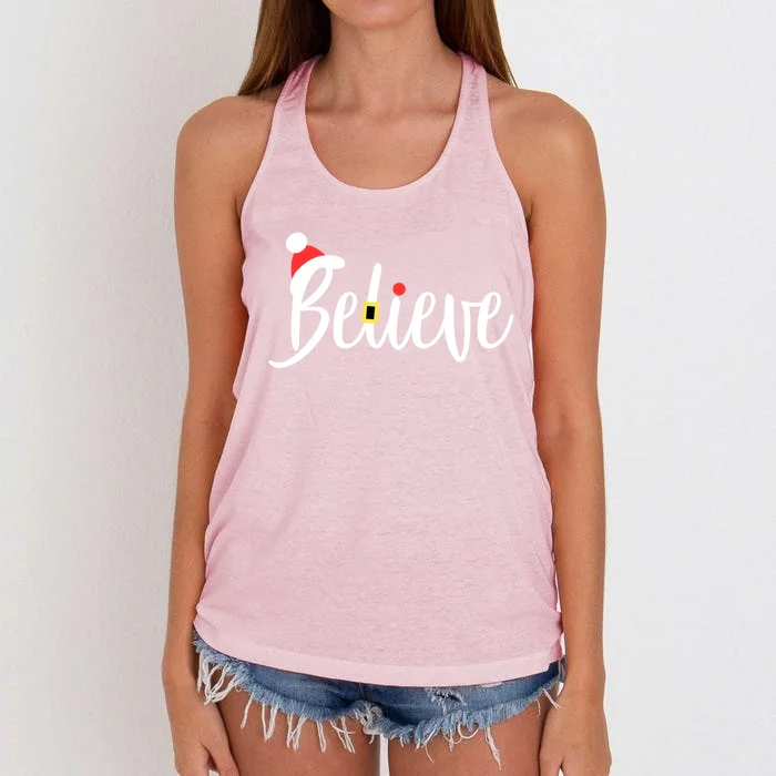 This Family Believes In The Magic Of Christmas Gift Women's Knotted Racerback Tank