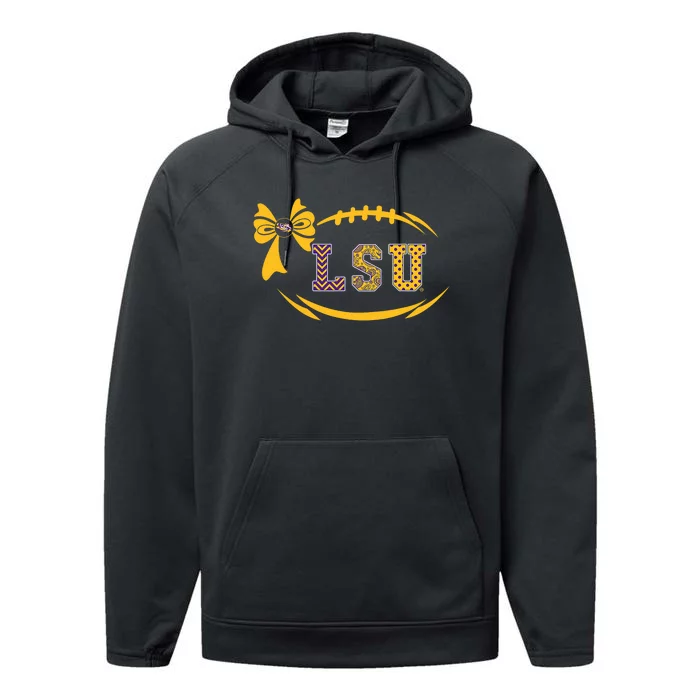 Tiger Football Bow Patterned Letter Logo Performance Fleece Hoodie