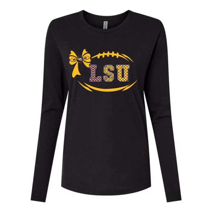 Tiger Football Bow Patterned Letter Logo Womens Cotton Relaxed Long Sleeve T-Shirt