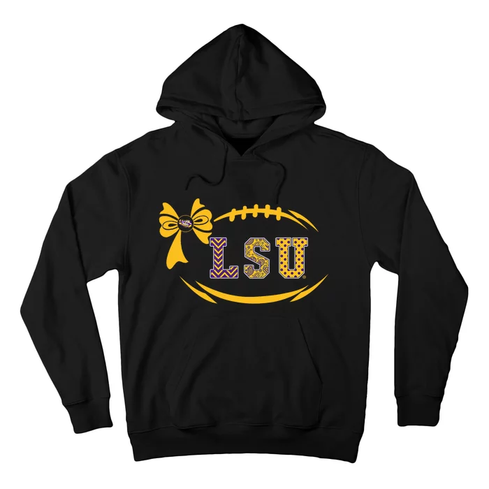 Tiger Football Bow Patterned Letter Logo Hoodie