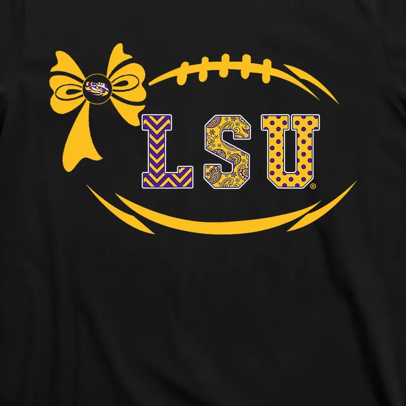 Tiger Football Bow Patterned Letter Logo T-Shirt