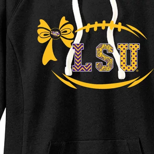 Tiger Football Bow Patterned Letter Logo Women's Fleece Hoodie