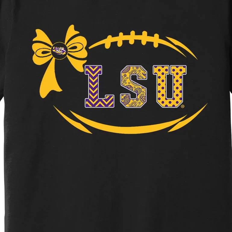 Tiger Football Bow Patterned Letter Logo Premium T-Shirt