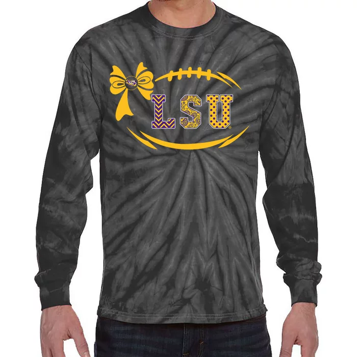 Tiger Football Bow Patterned Letter Logo Tie-Dye Long Sleeve Shirt