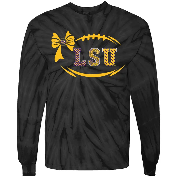 Tiger Football Bow Patterned Letter Logo Tie-Dye Long Sleeve Shirt