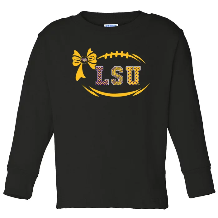 Tiger Football Bow Patterned Letter Logo Toddler Long Sleeve Shirt