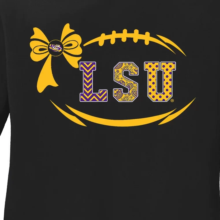 Tiger Football Bow Patterned Letter Logo Ladies Long Sleeve Shirt