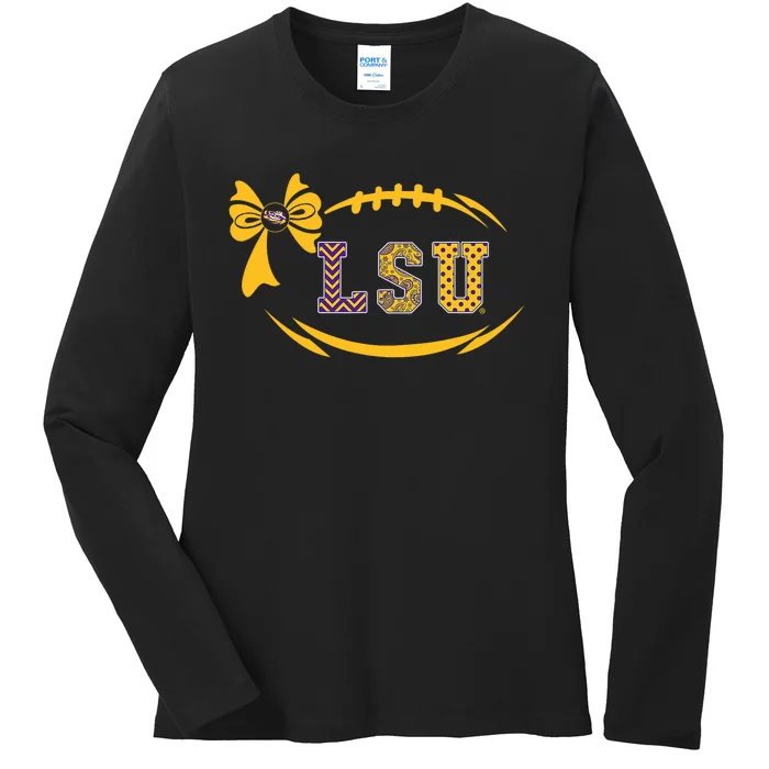 Tiger Football Bow Patterned Letter Logo Ladies Long Sleeve Shirt