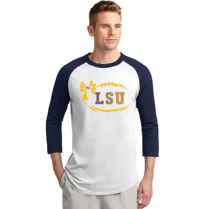 Tiger Football Bow Patterned Letter Logo Baseball Sleeve Shirt