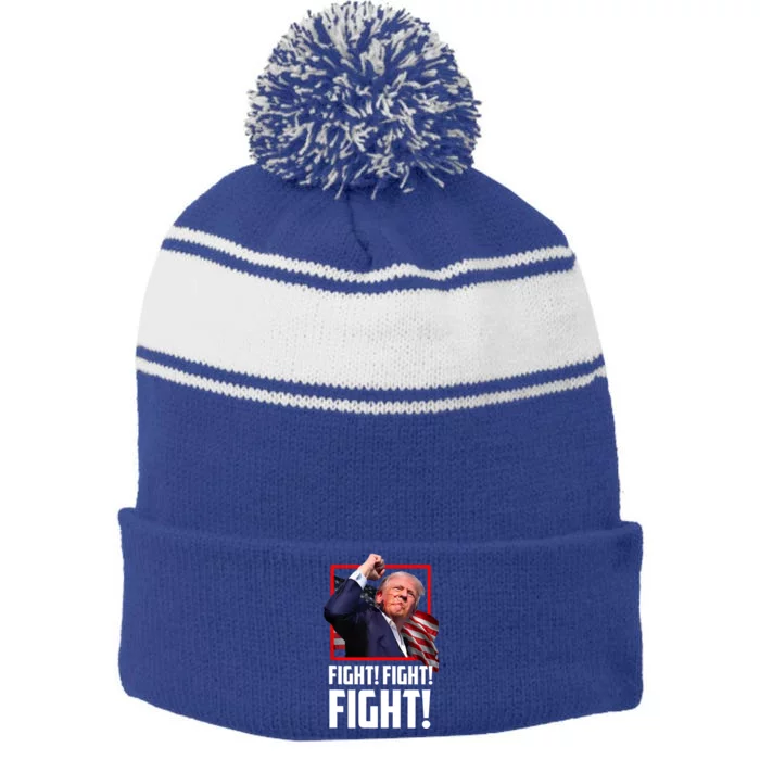 Trump Face Blood Fight Fight Fight Shot Assassination Attempt 2024 Stripe Pom Pom Beanie