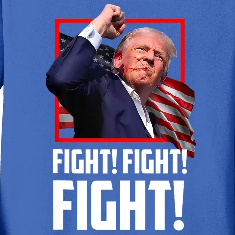 Trump Face Blood Fight Fight Fight Shot Assassination Attempt 2024 Kids Long Sleeve Shirt