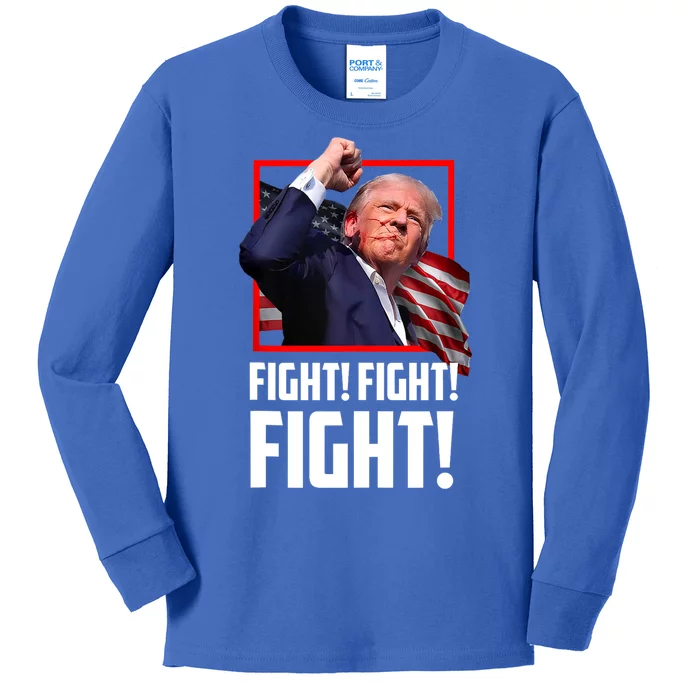 Trump Face Blood Fight Fight Fight Shot Assassination Attempt 2024 Kids Long Sleeve Shirt