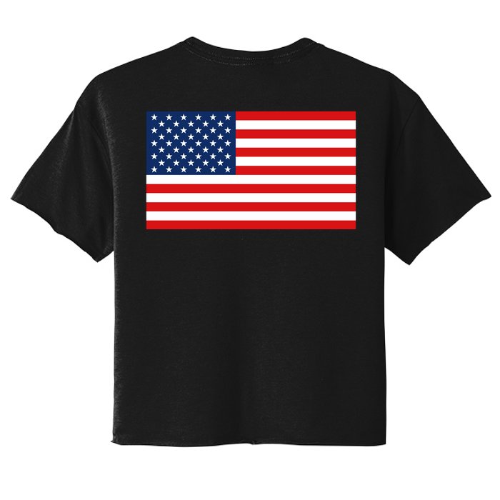 Trump Fist Bump Front And Back American Flag Design 2024 Front & Back Women's Crop Top Tee