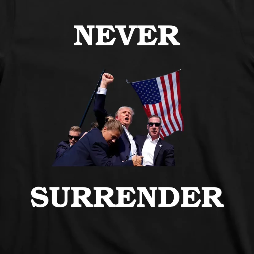 Trump Fist Bump In Air Never Surrender 2024 T-Shirt