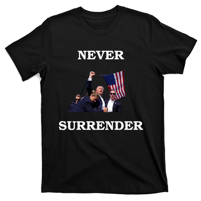 Trump Fist Bump In Air Never Surrender 2024 T-Shirt