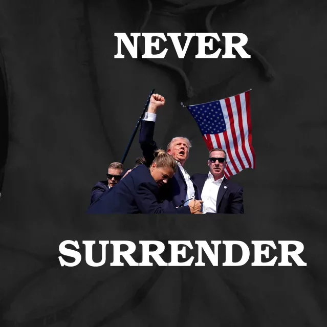 Trump Fist Bump In Air Never Surrender 2024 Tie Dye Hoodie