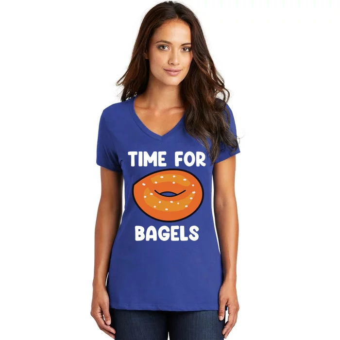 Time For Bagels Funny Bagel Lover Baking Gift Women's V-Neck T-Shirt