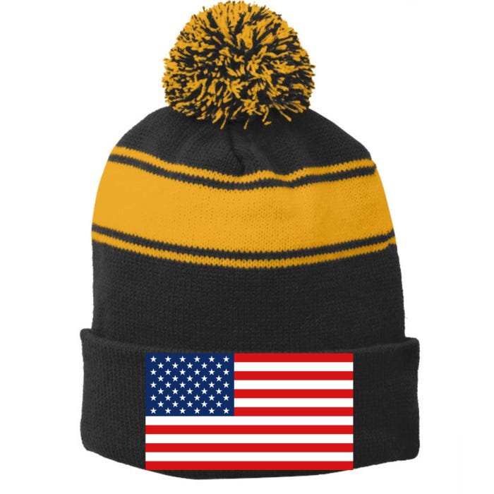 Trump Fist Bump Front And Back American Flag Design Front & Back Stripe Pom Pom Beanie