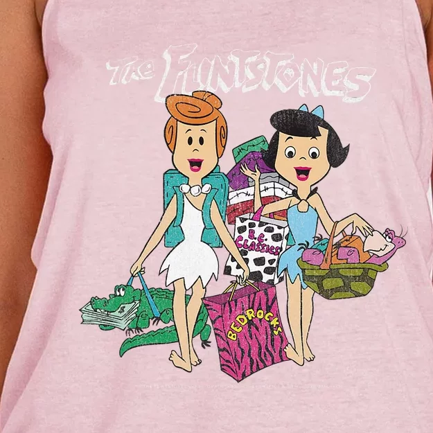 The Flintstones Betty Rubble & Wilma Flintstone Shopping Women's Knotted Racerback Tank