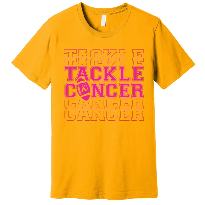 Tackle Football Breast Cancer Awareness with Pink Ribbon Premium T-Shirt