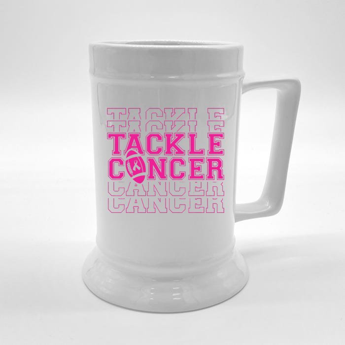 Tackle Football Breast Cancer Awareness with Pink Ribbon Front & Back Beer Stein