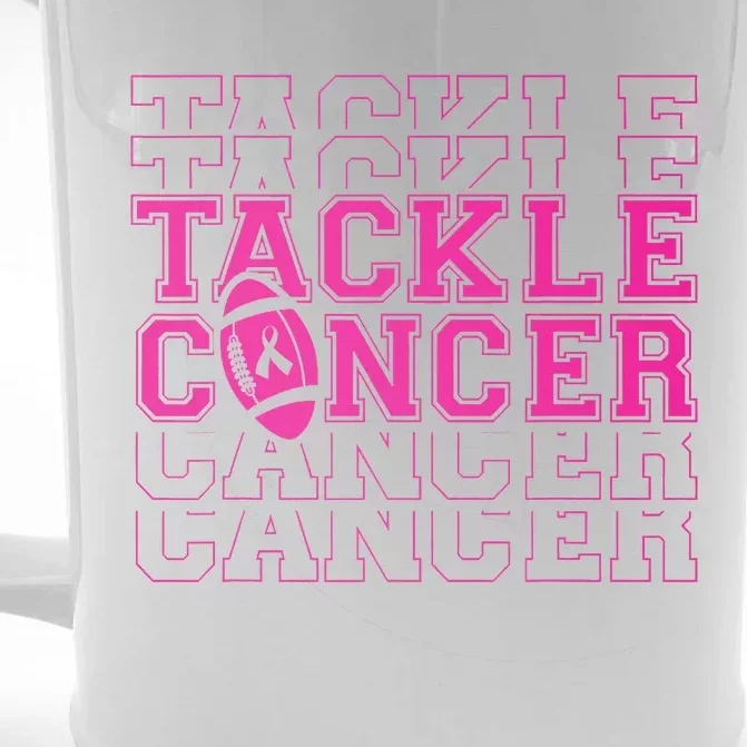 Tackle Football Breast Cancer Awareness with Pink Ribbon Front & Back Beer Stein