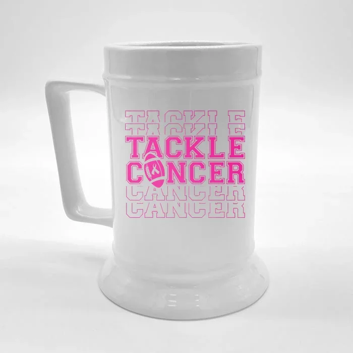 Tackle Football Breast Cancer Awareness with Pink Ribbon Front & Back Beer Stein