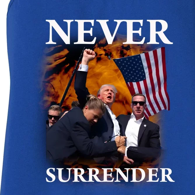 Trump Fist Bump In Air Never Surrender 2024 Women's Racerback Tank