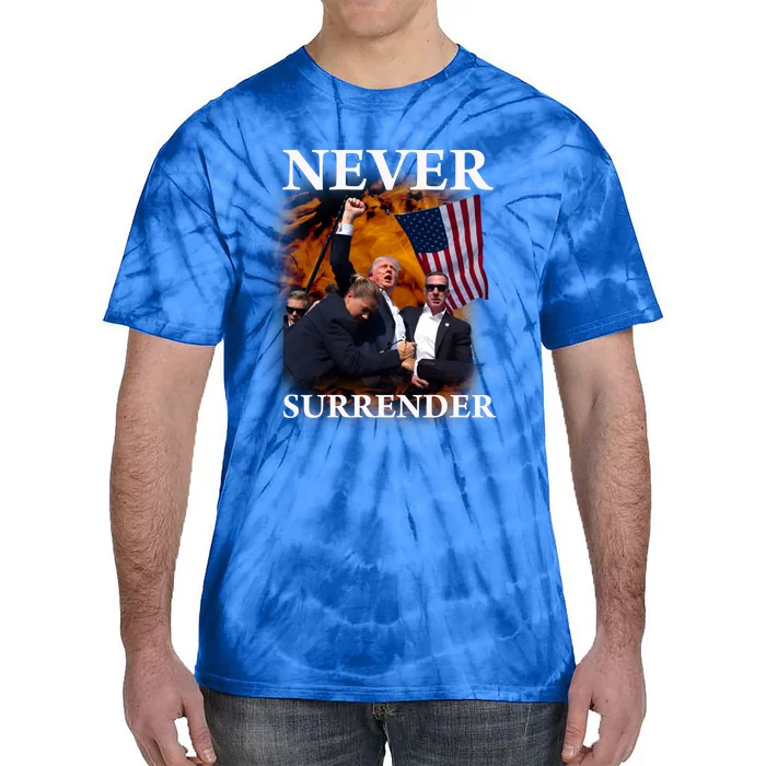 Trump Fist Bump In Air Never Surrender 2024 Tie-Dye T-Shirt