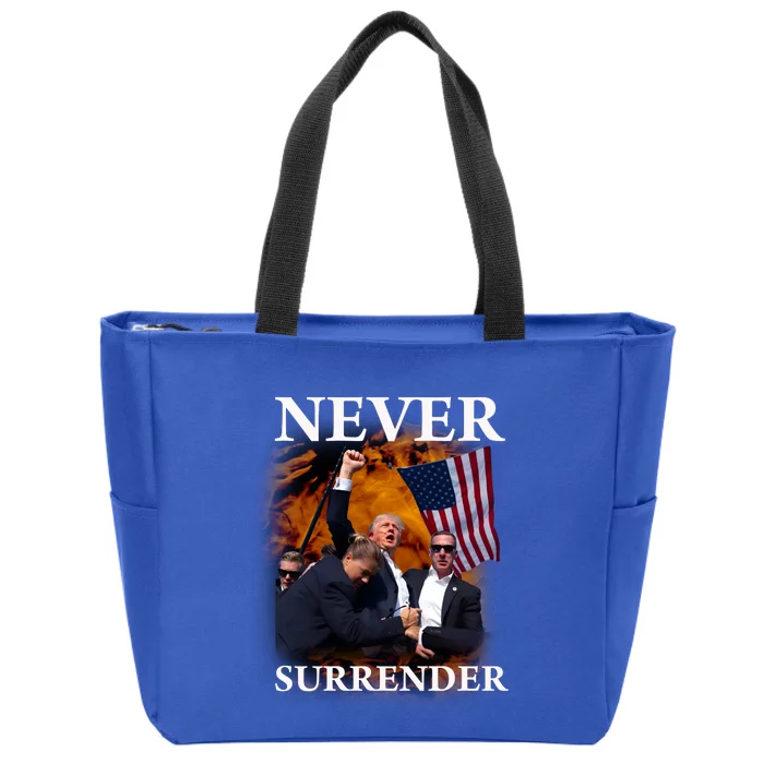 Trump Fist Bump In Air Never Surrender 2024 Zip Tote Bag